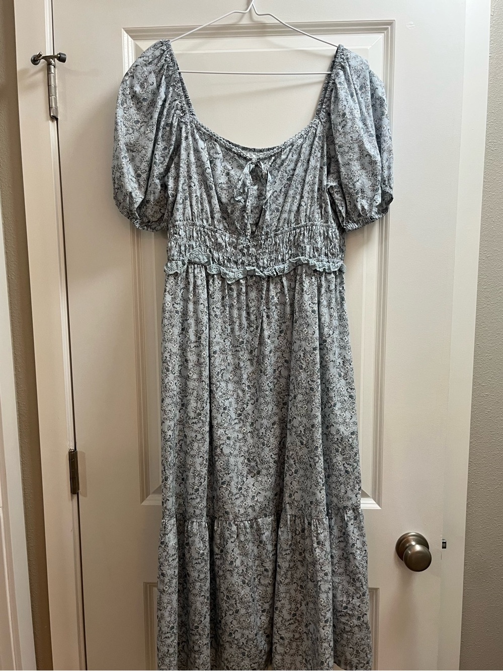 Umgee Light Blue Floral Puff Sleeve Maxi Dress